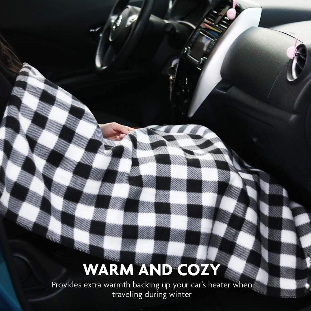 Ovente Electric Heated Cotton Throw Blanket with Car AC Outlet, 57 x 39 Inch with Temperature Control Black and White BL4602BW