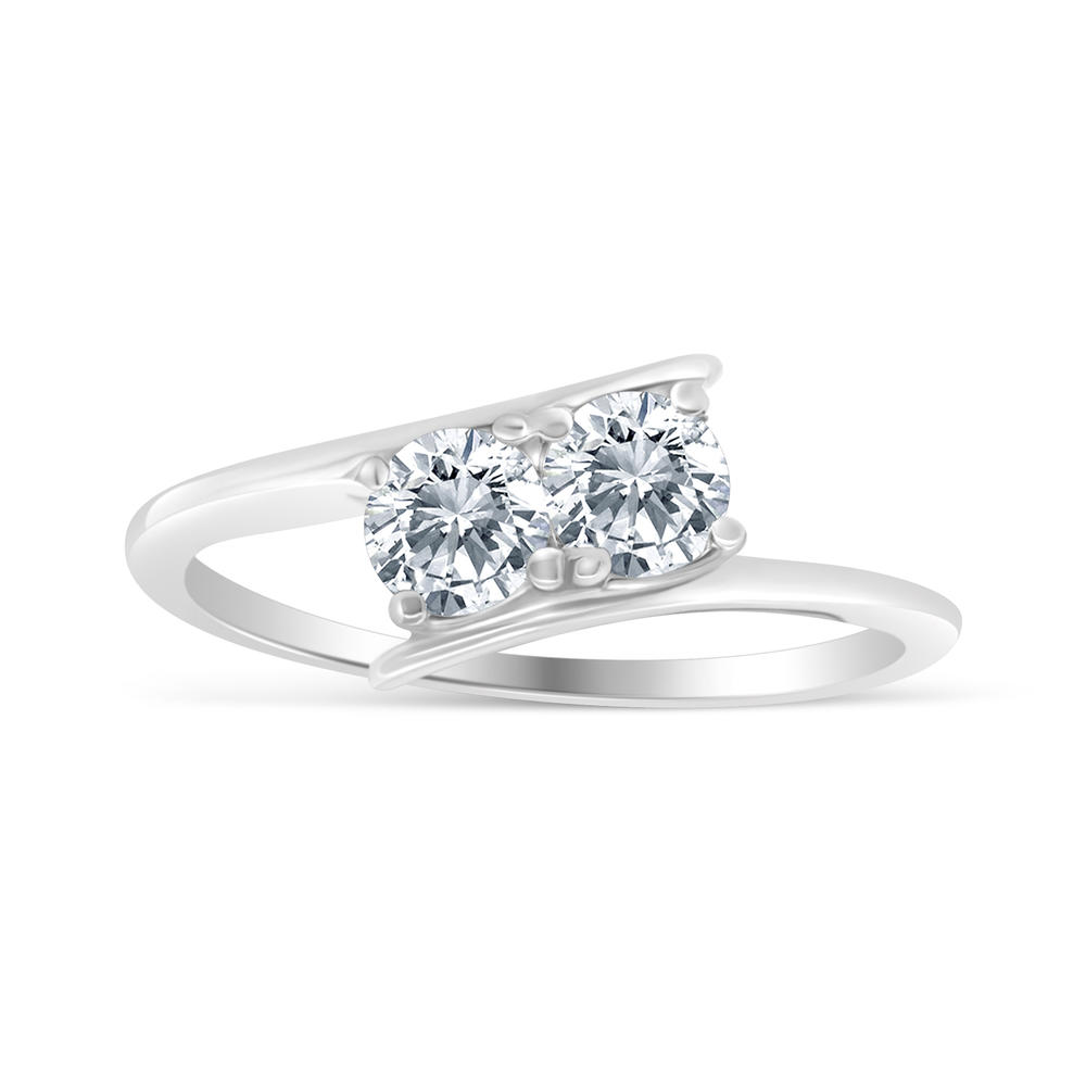 SK Jewel,Inc 1/2ctw Diamond Two Stone Solitaire Engagement Ring in 10k White Gold (H-I, I2-I3)
