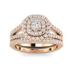 Inara Diamonds 1 1/10ct Cushion Halo Diamond Engagement Wedding Ring Set 10K Rose Gold (H-I, I2)
