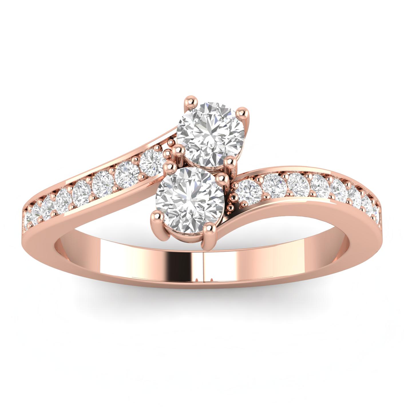 Inara Diamonds 3/4ctw Diamond Two Stone Ring in 10k Rose Gold (H-I, I2-I3, 3/4ctw)