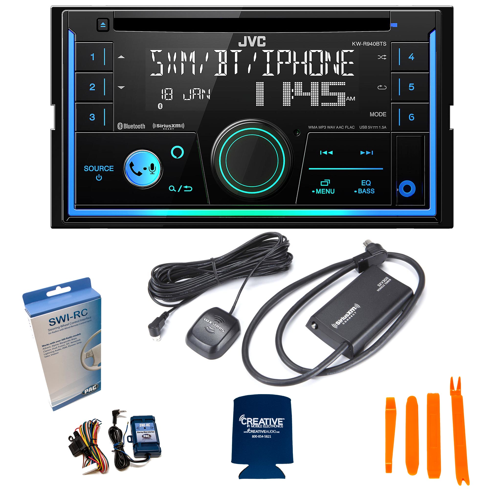 JVC Kenwood JVC KW-R940BTS 2-Din CD Receiver compatible with SXV300 SiriusXM Tuner, Bluetooth, Amazon Alexa and SWI-RC adapter