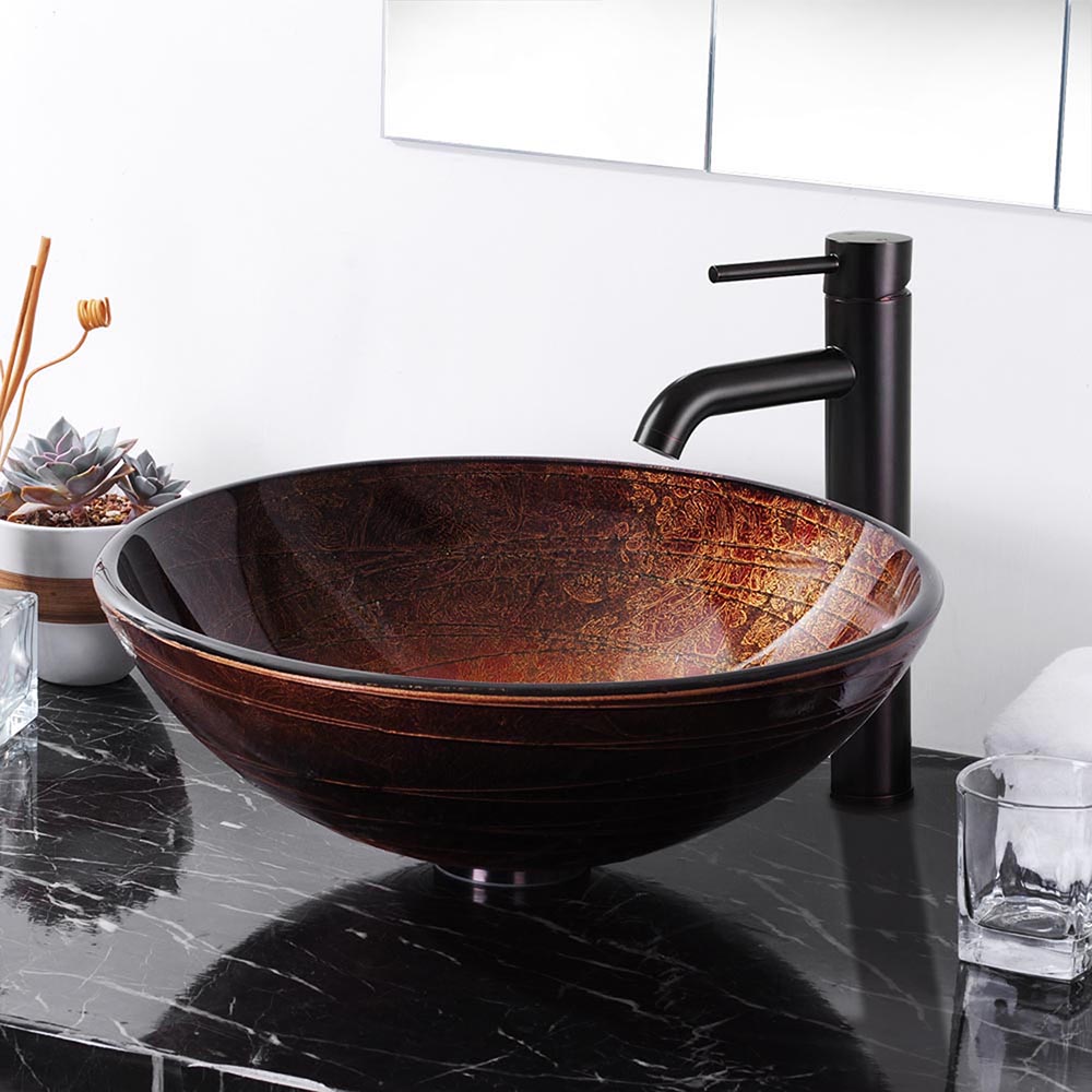 Yescom Artistic Tempered Glass Vessel Sink Bathroom Lavatory Round Bowl Pattern Basin