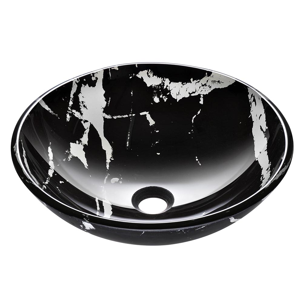 Aplusbuy Tempered Glass Round Vessel Sink Artistic Marbling