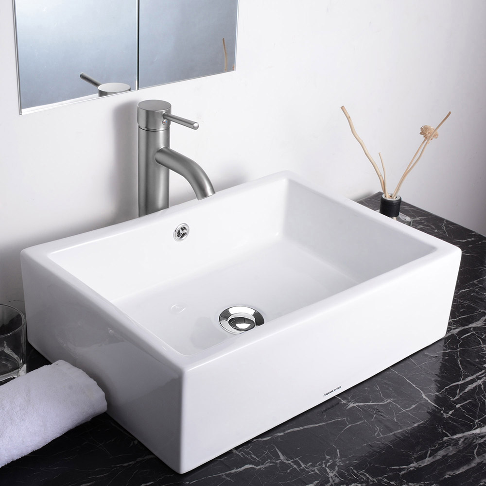 Aplus Aquaterior 20 X 14 X6 Rectangle Porcelain Vessel Sink W Overflow And Pop Up Drain Bathroom Description Aplus Aquaterior 20 X 14 X6 Rectangle Porcelain Vessel Sink W