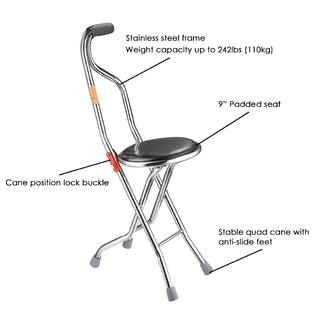 Aplusbuy Medical Folding Walking Stick Seat Four Legged Portable Travel Hiking Cane Chair Stool