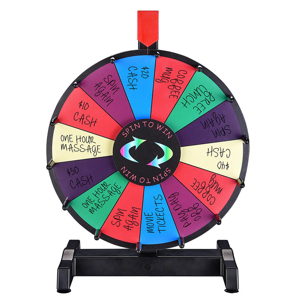 WinSpin ® 12" Editable Color Prize Wheel Dry Erase Fortune Spinning Game with Stand 14 Slot