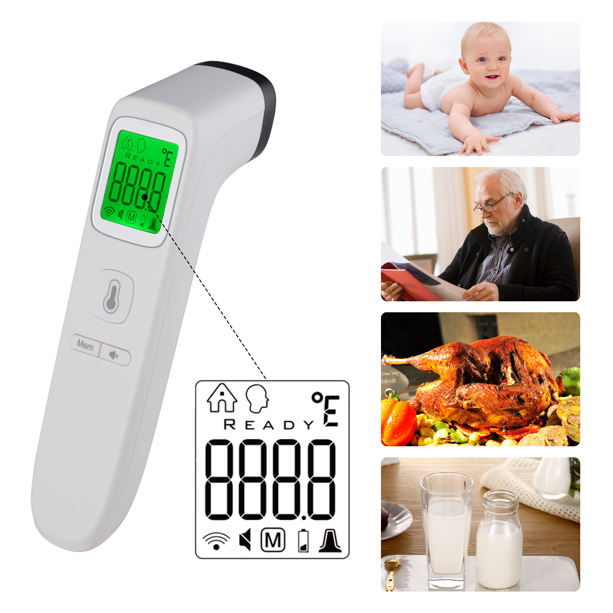 Yescom No Contact Digital Infrared Thermometer Measuring Body Memory Function 4 Pack