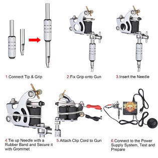 Yescom Tattoo Kit Machine Gun Power Supply Needle Tip 40 ...