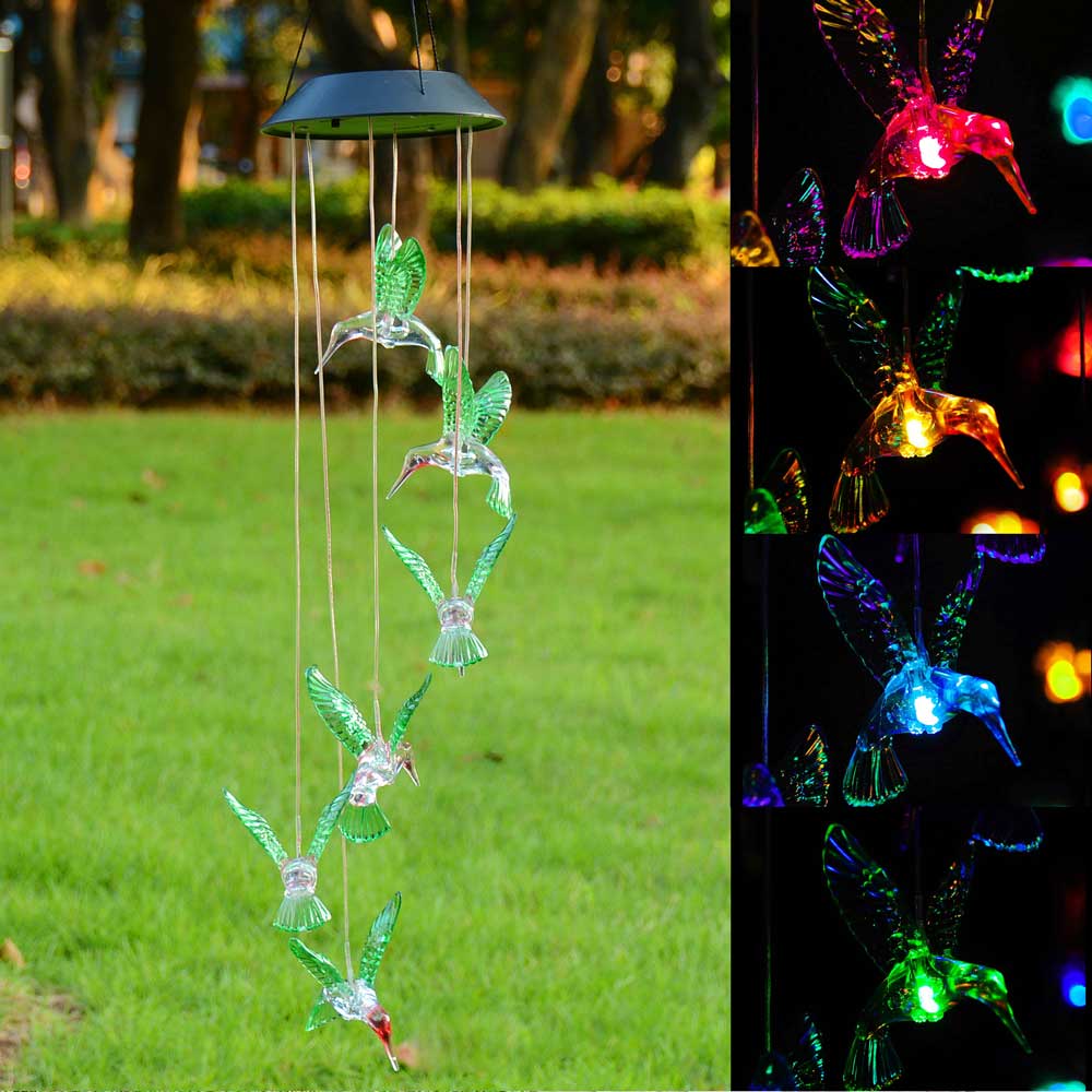 Yescom Hummingbird Solar LED Light Wind Chimes Home Garden Xmas Gift Decor Lamp US