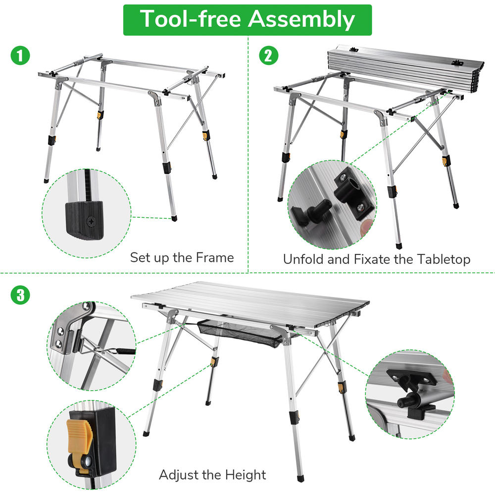 Yescom Portable Folding Aluminum Camping Table Roll Up Adjustable Leg Outdoor BBQ Home