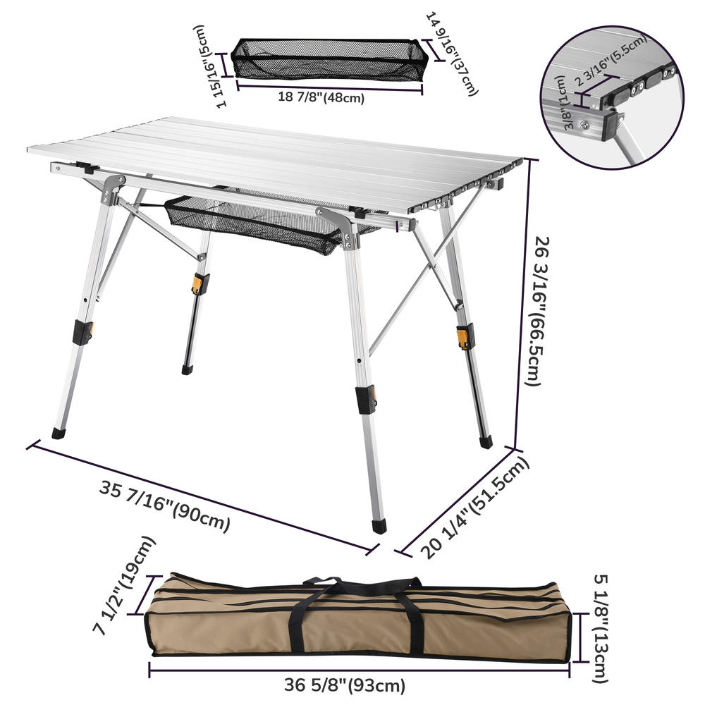 Yescom Portable Folding Aluminum Camping Table Roll Up Adjustable Leg Outdoor BBQ Home