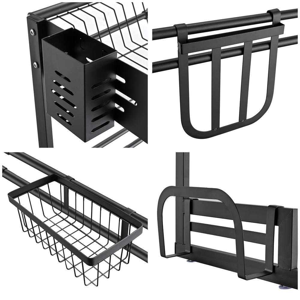Aquaterior Over Dual Sink Dish Drying Rack Adjustable Drainer Extendable Holder Kitchen Counter Organization Storage Space Saver