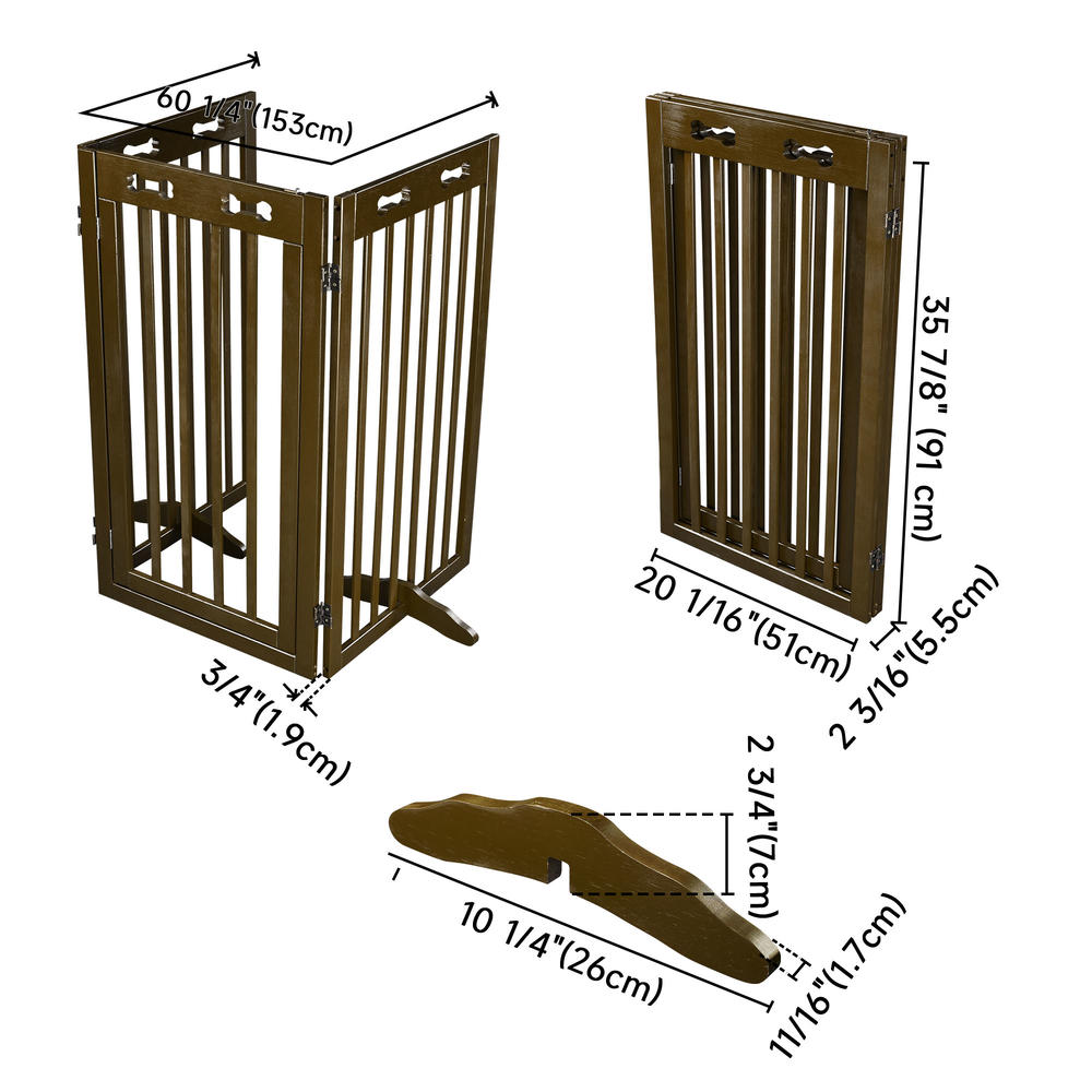 Yescom 60"x36" 3 Panel Folding Pet Gate Wooden Dog Fence Baby Safety Gate Playpen Barrier 2 Feet