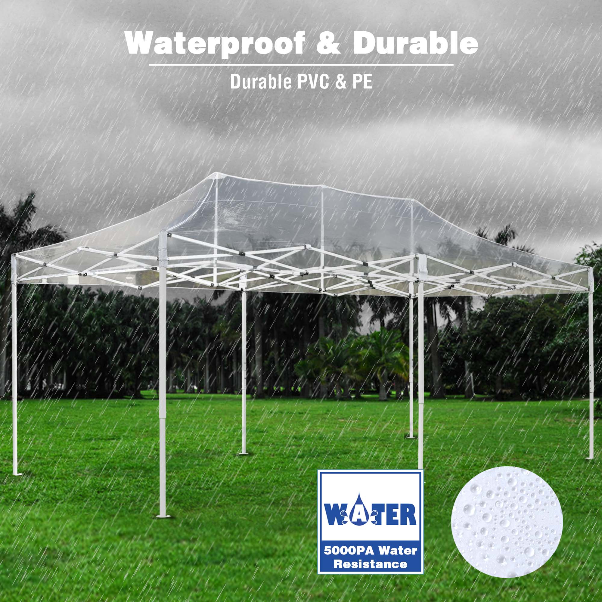 Instahibit 10x20Ft Pop Up Canopy Replacement Top Transparent Instant Tent Cover