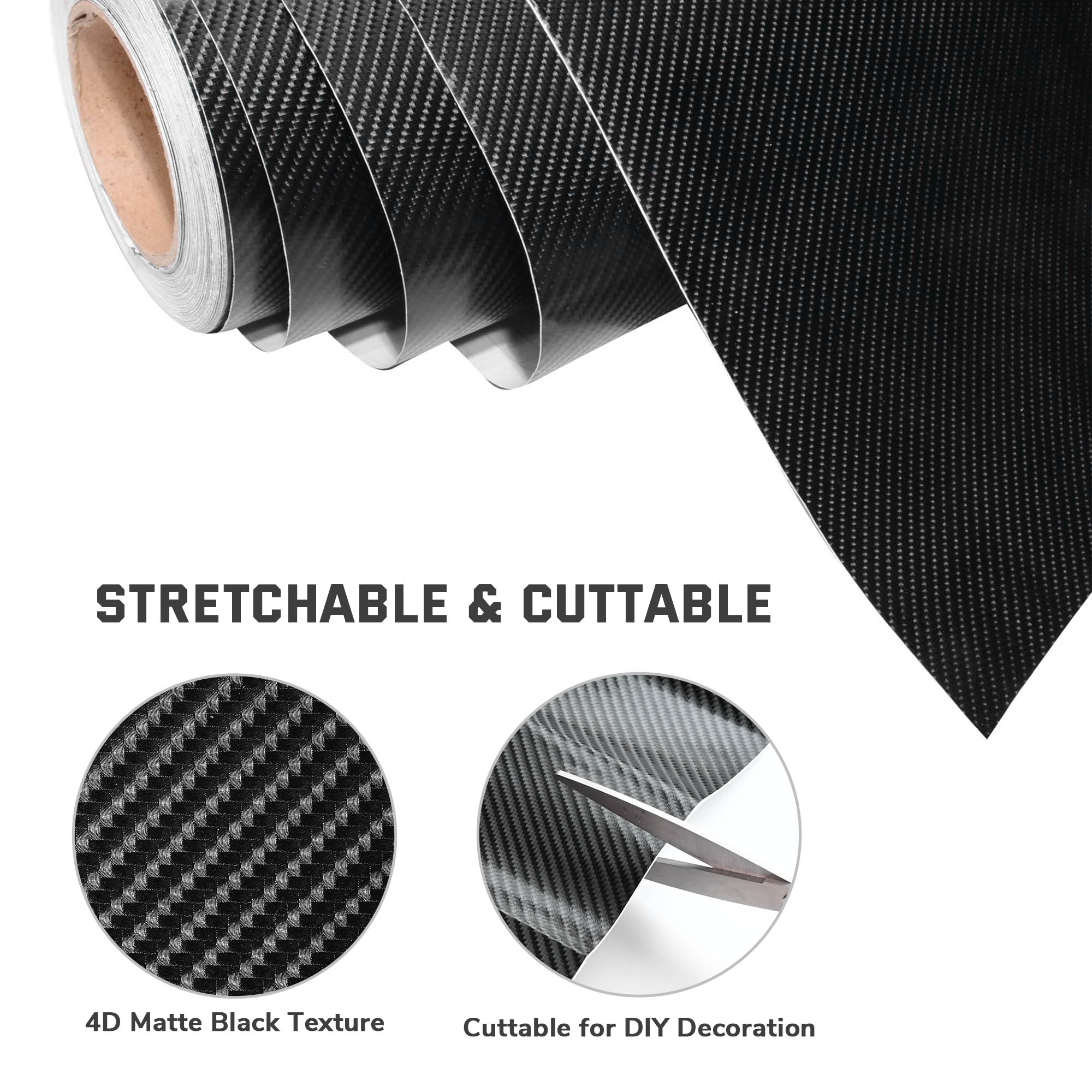 Yescom 5' x 100' 4D Carbon Fiber Vinyl Wrap Rolls for Vehicle Motorcycle Sticker Black