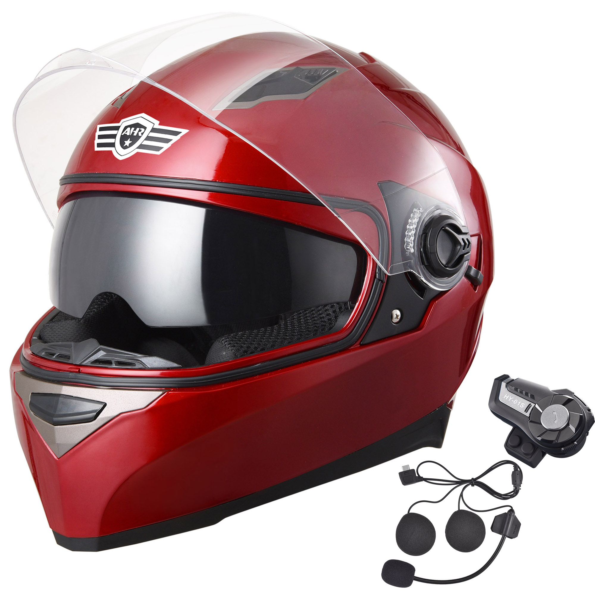 AHR RUN-F Full Face Dual Visors Motorcycle Helmet with Bluetooth Headset DOT