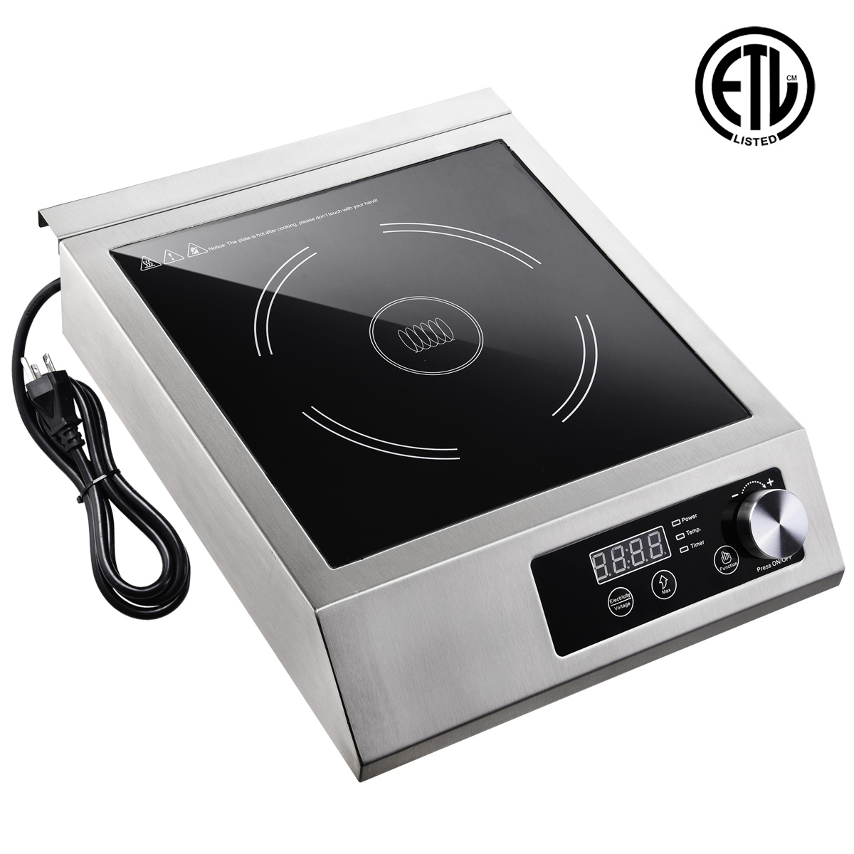 Yescom 3500W Commercial Induction Cooktop Electric Stove Burner Rapid Heating Stainless Steel with ETL Certification