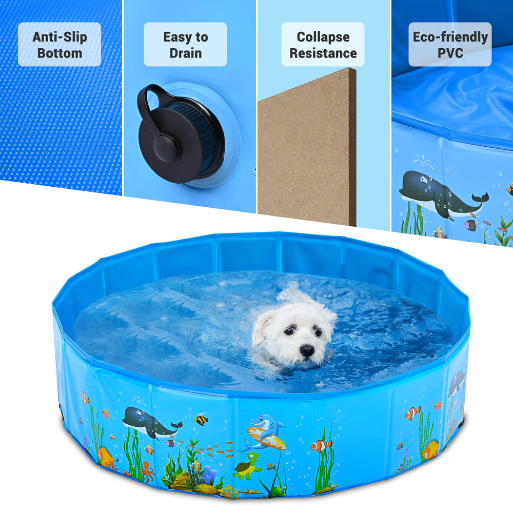 Yescom Foldable Pet Swimming Pool Anti-slip PVC Portable Bath Tub for Dog Cat Backyard