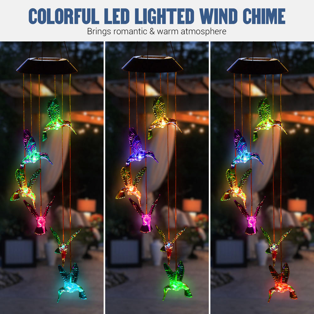 Yescom Hummingbird Solar LED Light Wind Chimes Home Garden Xmas Gift Decor Lamp US