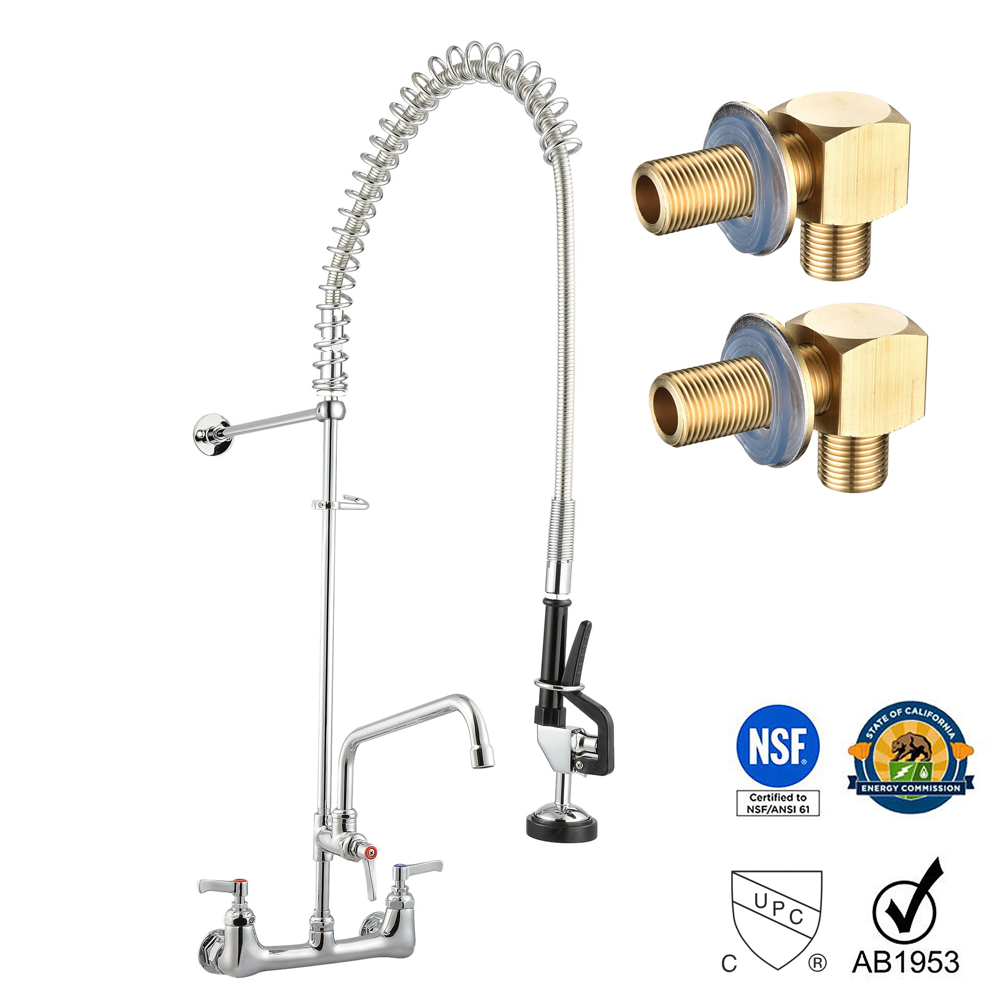 Aquaterior Wall Mount Commercial Faucet w/ Installation Kit Pre-Rinse 44" Height