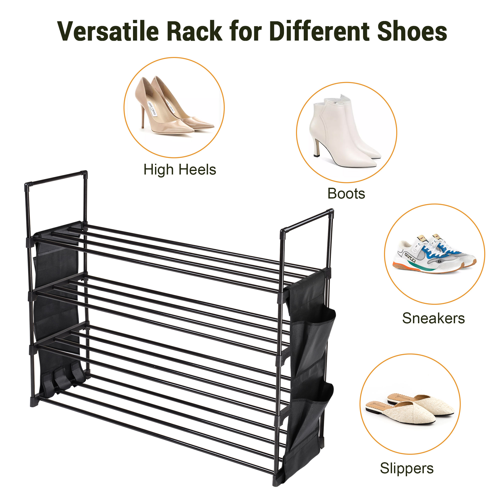 Yescom 4 Tier Metal Shoe Rack Shelf 16 Pairs Free Standing Storage Organizer Holder Home Entryway
