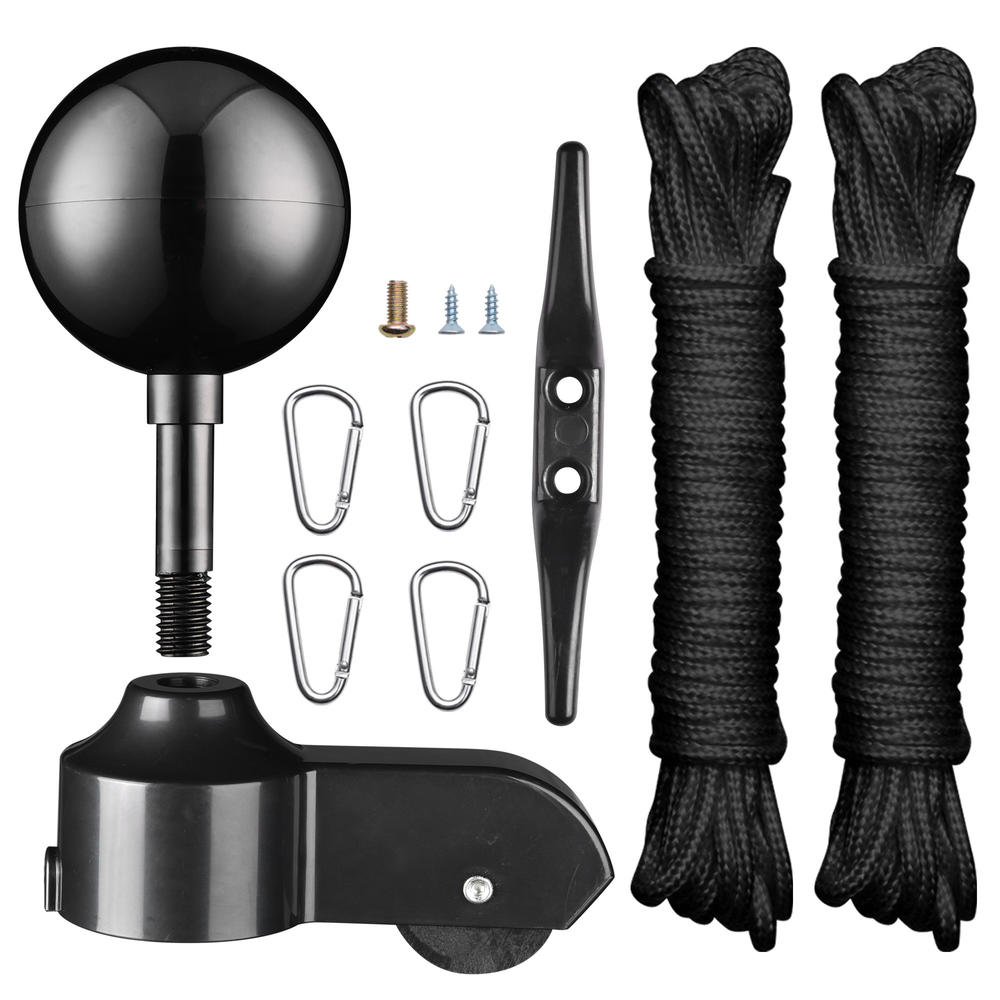 YesHom Flag Pole Parts Repair Kit Black Ball Cleat Clip Truck Pulley Rope 20 25 30 Ft