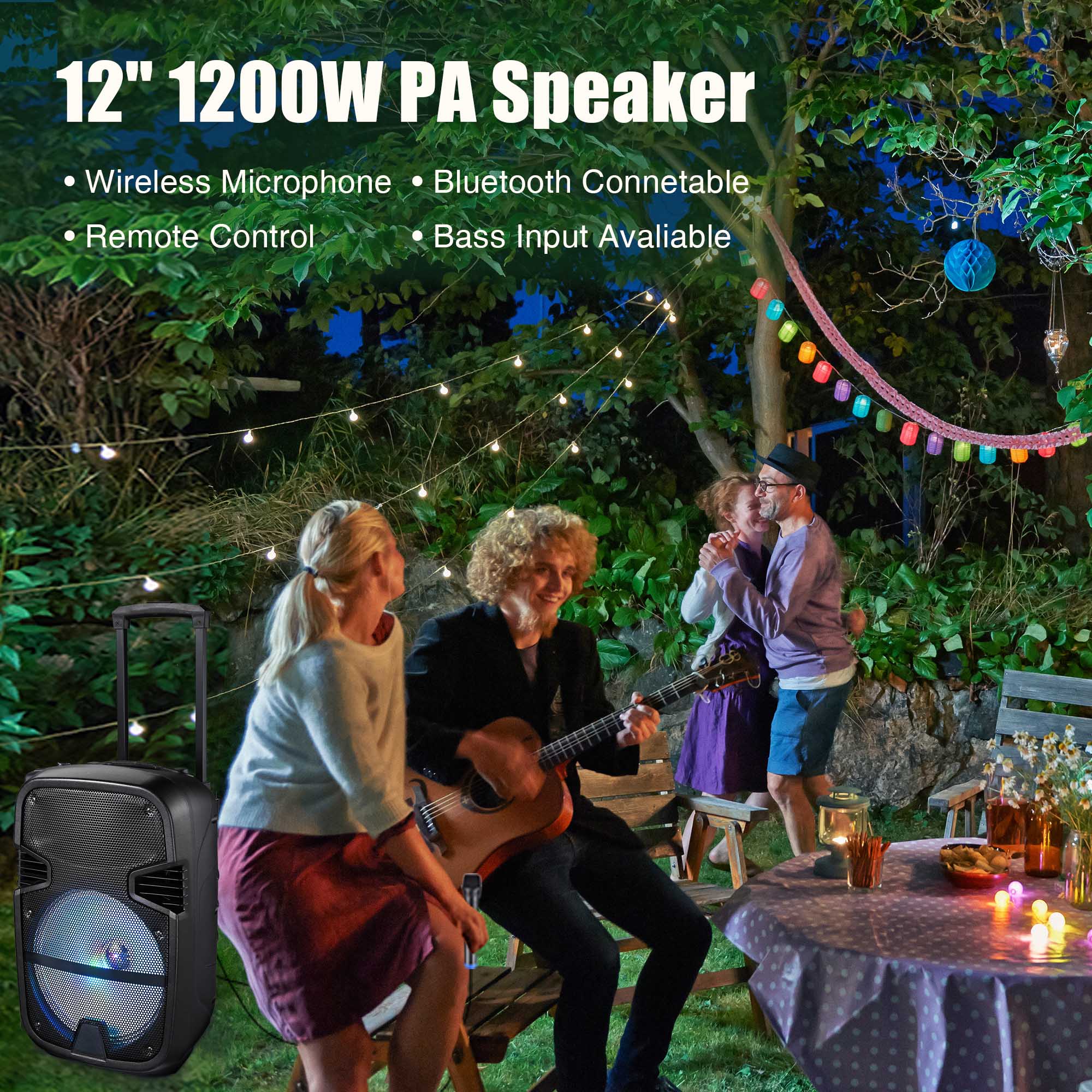 Yescom Portable Rechargeable Active PA Speaker Mic AMP Bluetooth USB SD LCD FM Remote 120W
