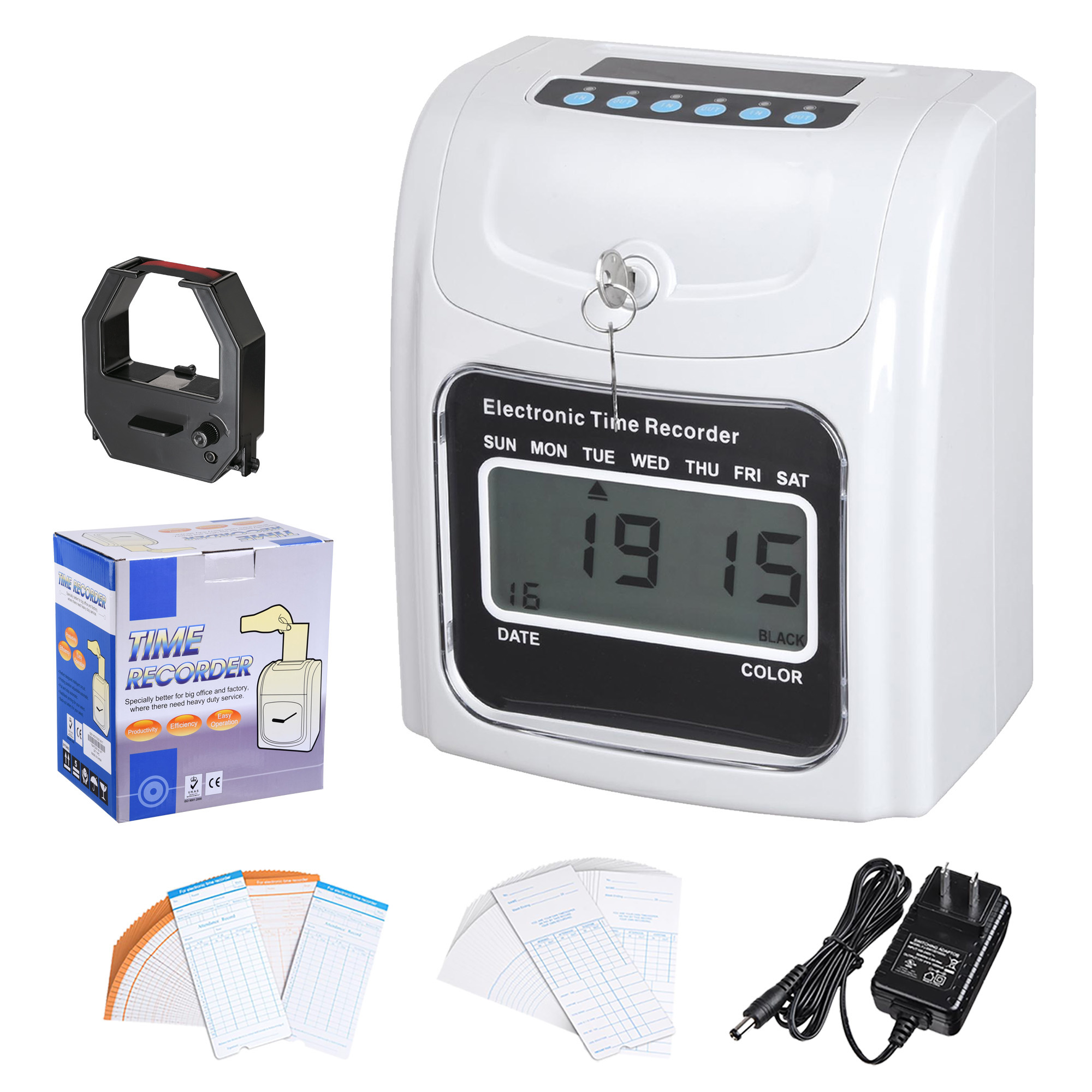 Yescom Employee Attendance Punch Time Clock Payroll Recorder LCD Display w/ 100 Cards