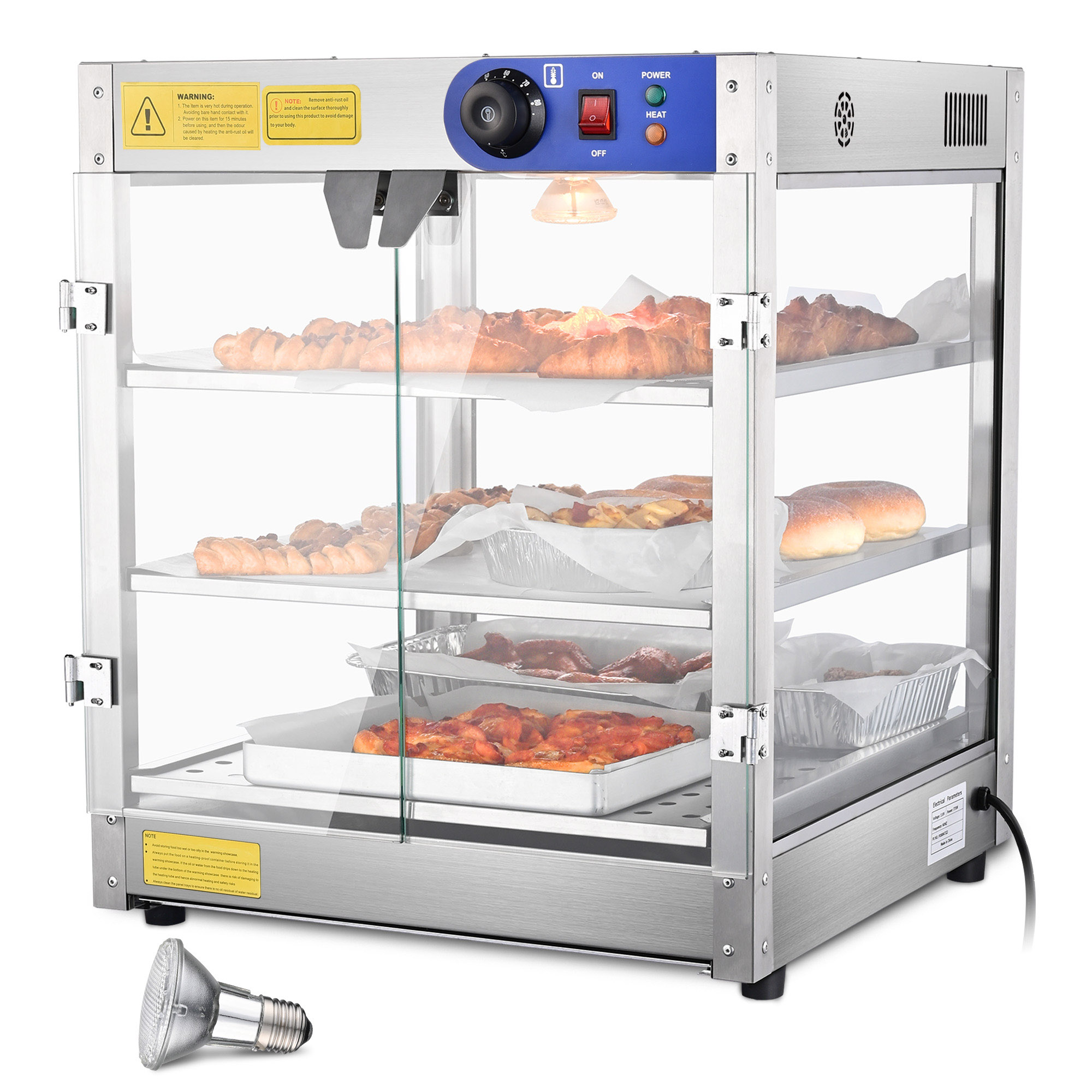 Yescom 3 Tier Countertop Food Warmer Commercial Pastry Catering Display Case 110V