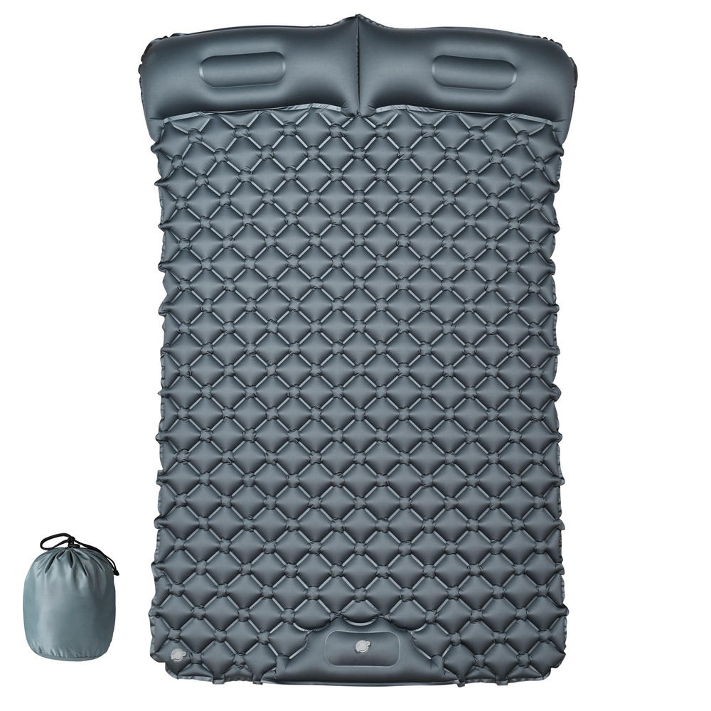 Yescom Double Sleeping Pad 2 Person Inflatable Camping Mat w/ Pillow Foot Pump Outdoor
