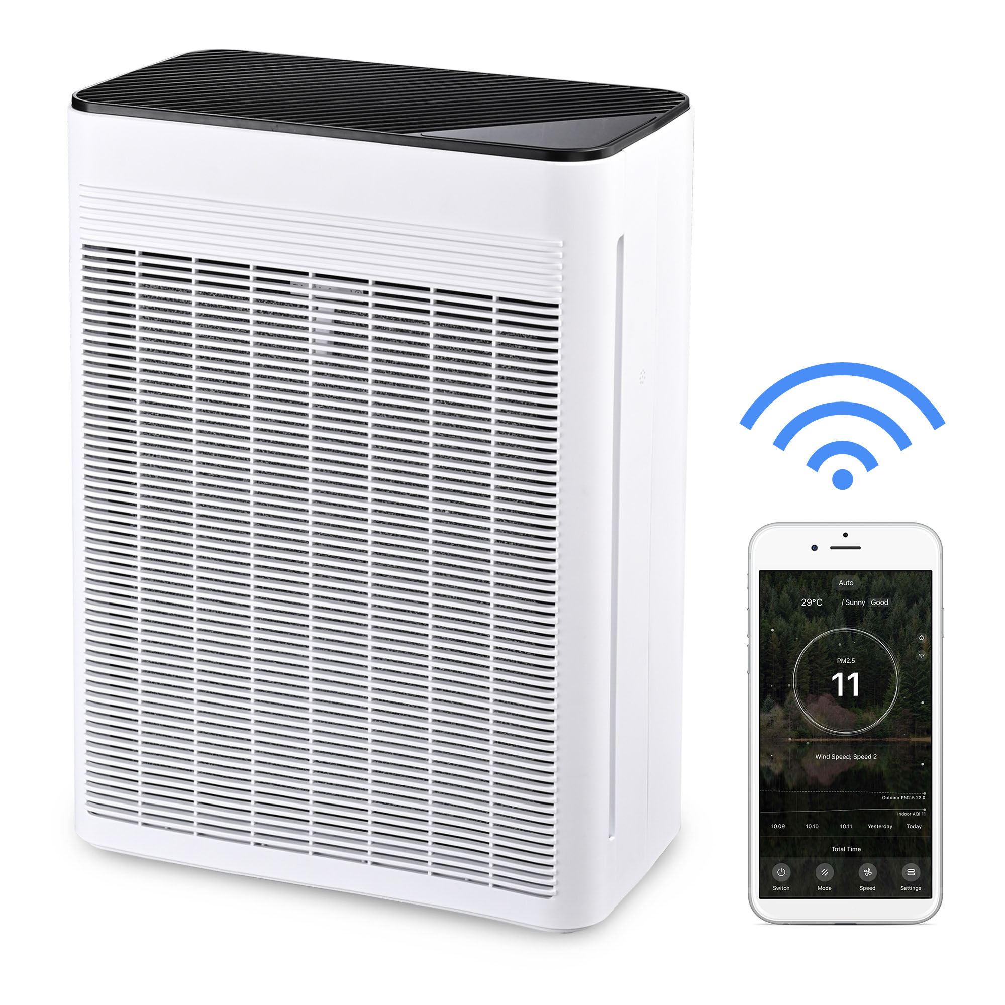 Yescom 5-in-1 Air Purifier for Large Room Up to 1000 Sq Ft Coverage with Smart WiFi H13 True HEPA Filter for Home Allergies Pet