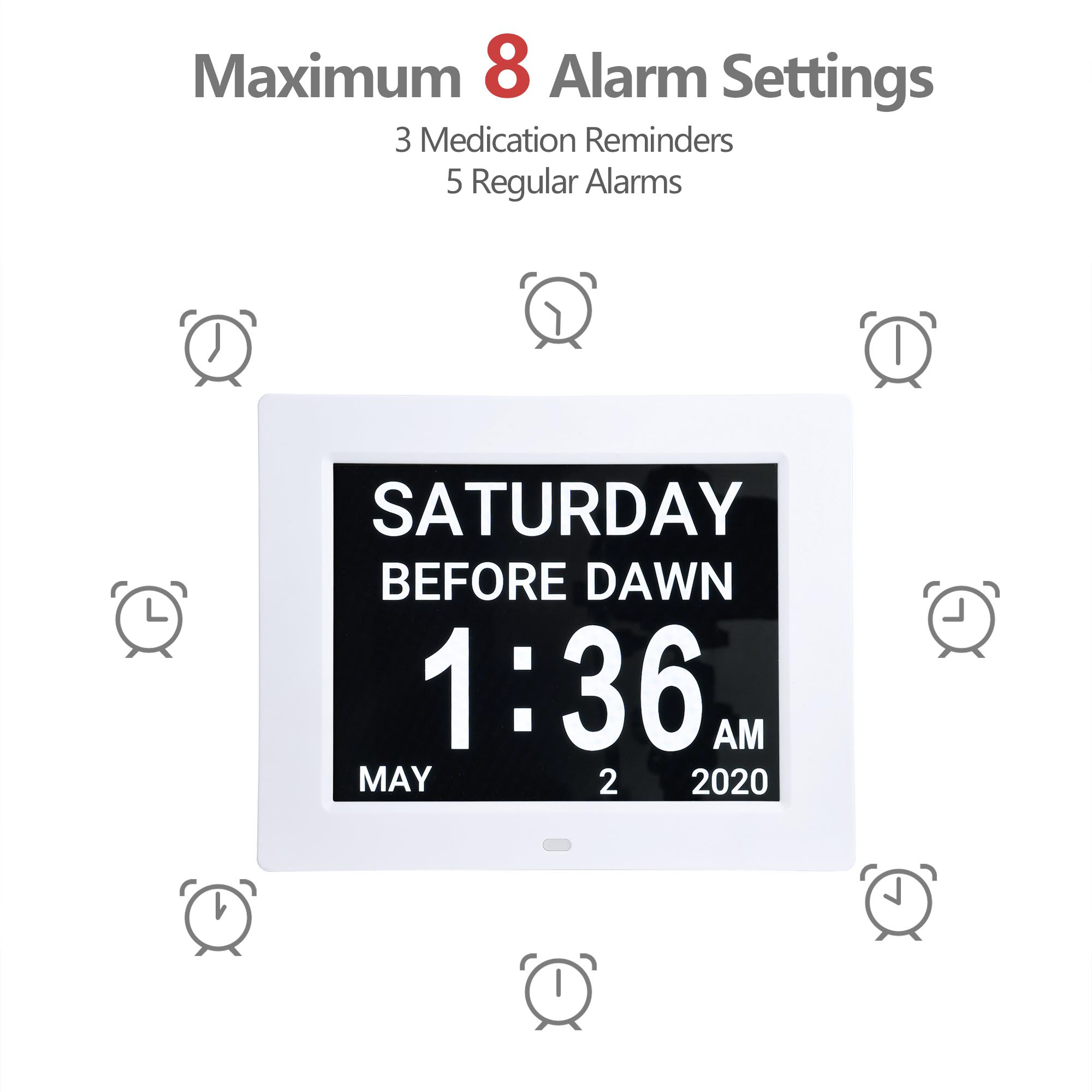 Yescom LCD Day Clock Digital Calendar Alarm Large Dementia Table Home Office 2 Pack