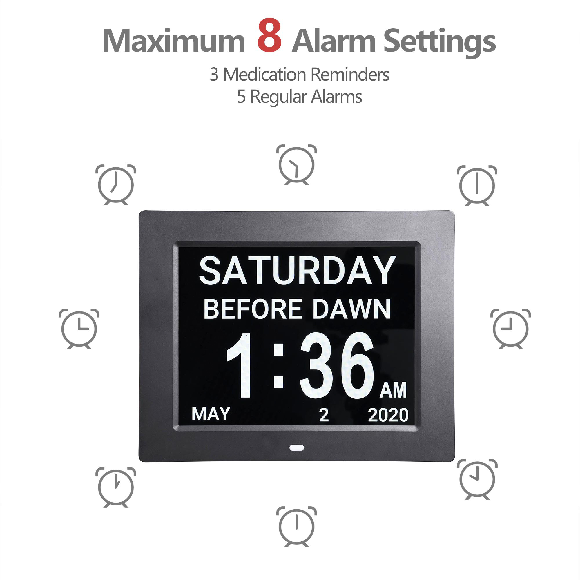 Yescom LCD Day Clock Digital Calendar Alarm Large Display Dementia Home Office 2 Pack
