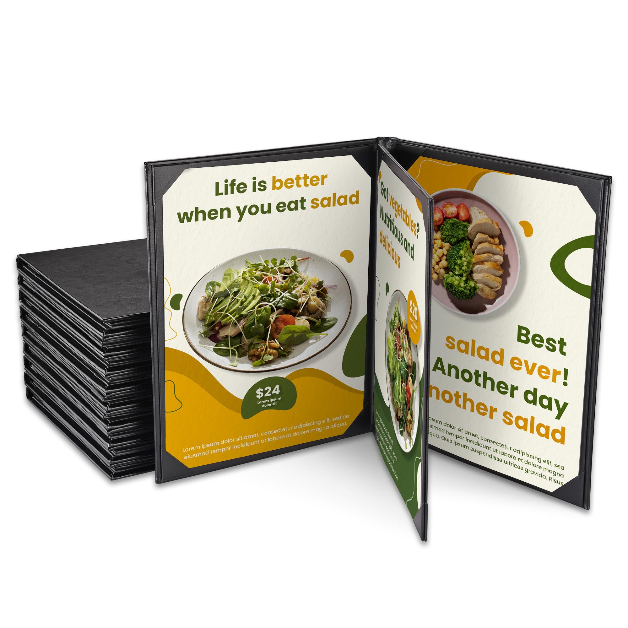 Yescom 10 Packs Menu Covers  8.5"x11"  4 View Leather Book Style Black Faux Custom Logo Cafe Restaurant Bars