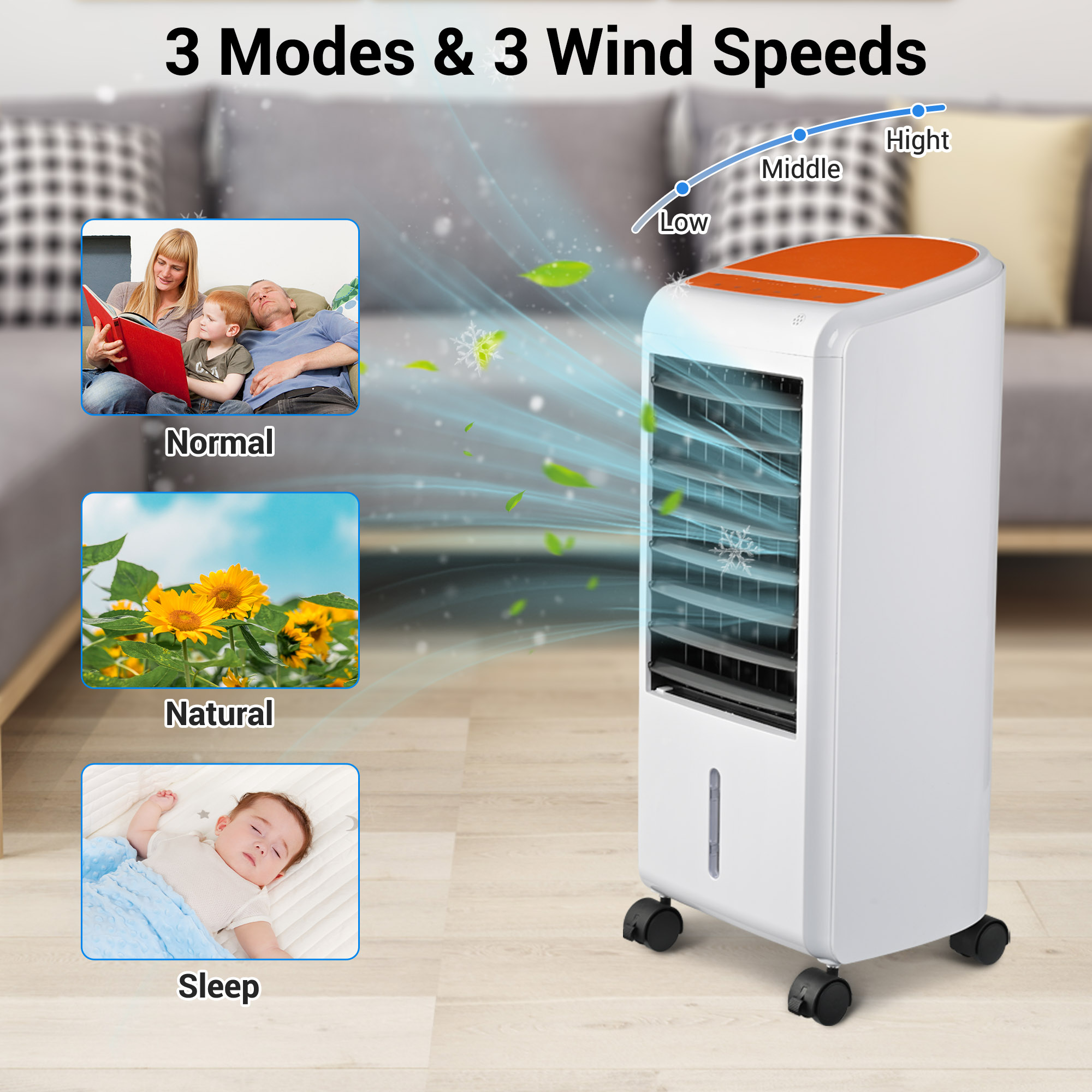 Yescom Evaporative Air Cooler 65W Portable Cooling Fan with Humidifier 3 Speeds & 12H Timer Remote Control 2 Water Tanks & 4 Ice