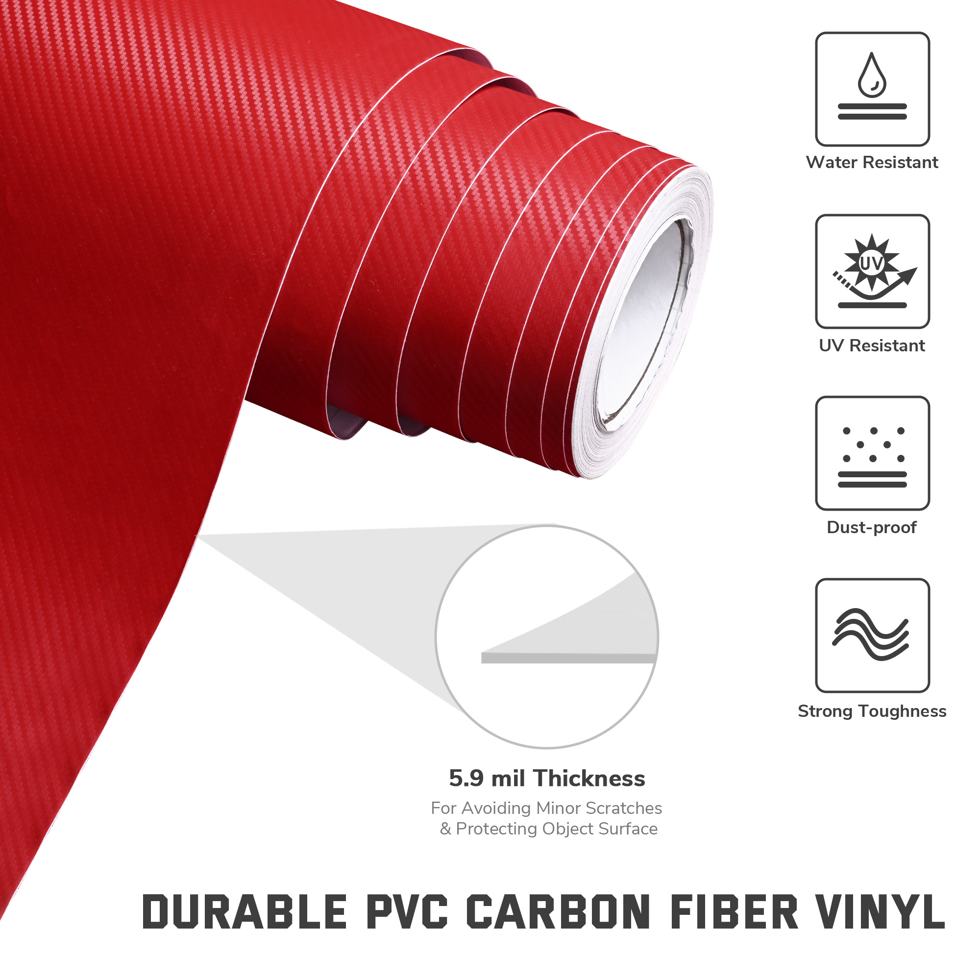Yescom 5x92ft 3D Carbon Fiber Vinyl Wrap Roll Air Release Sticker Vehicle Motorcycle
