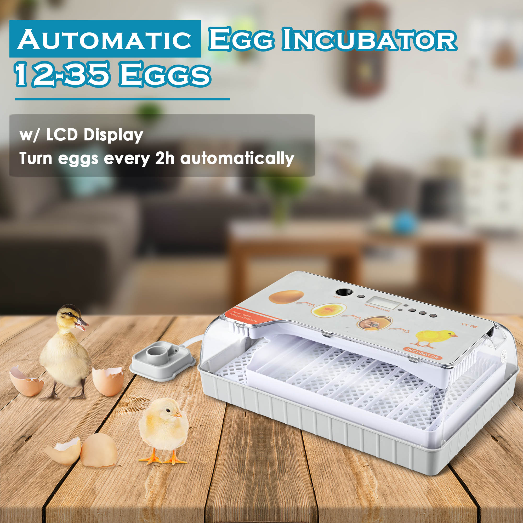 Yescom 12-35 Eggs Egg Automatic Incubator Digital Poultry Hatcher Temperature Humidity LED Lamp