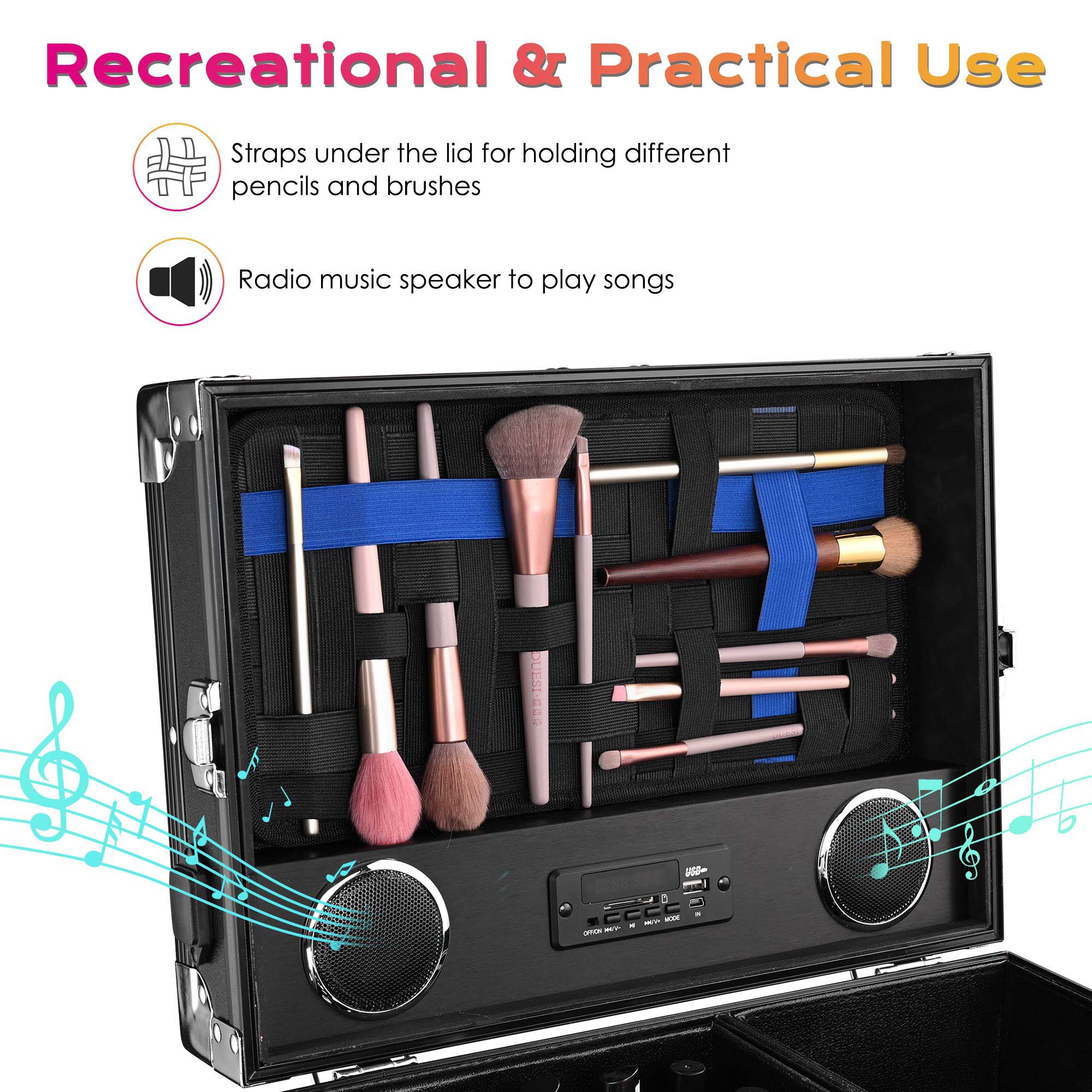 Byootique Makeup Train Case with Table Rolling Travel Nail Trolley Cosmetic Organizer