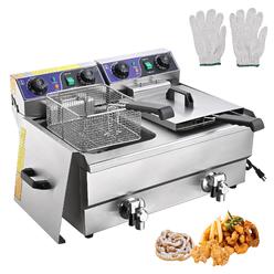 Yescom Commercial Electric 23.4L Deep Fryer Dual Tank w/ Timer and Drain Reset Button French Fry