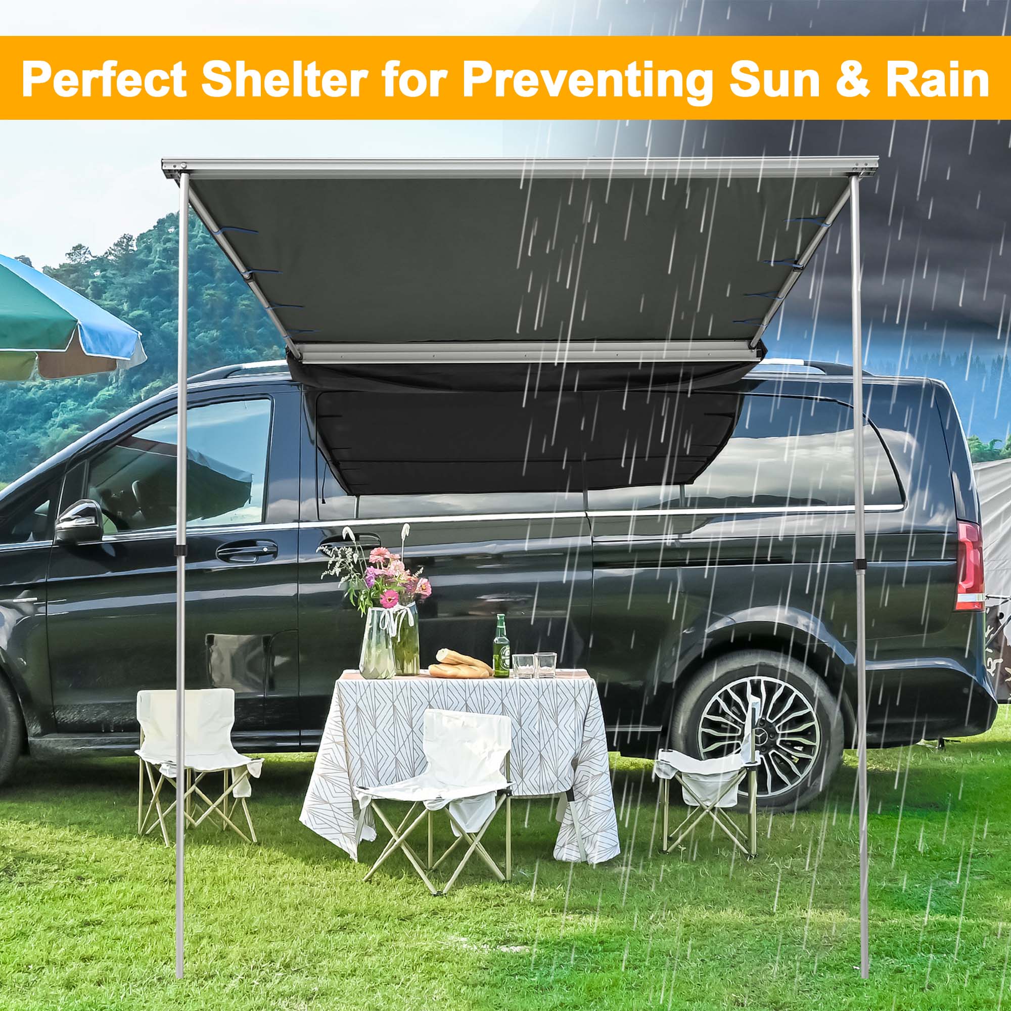 Yescom Car Side Awning replacement 6.5x7.8 Ft Rooftop Tent UV50+(Only Awning Replacement Fabric Grey）