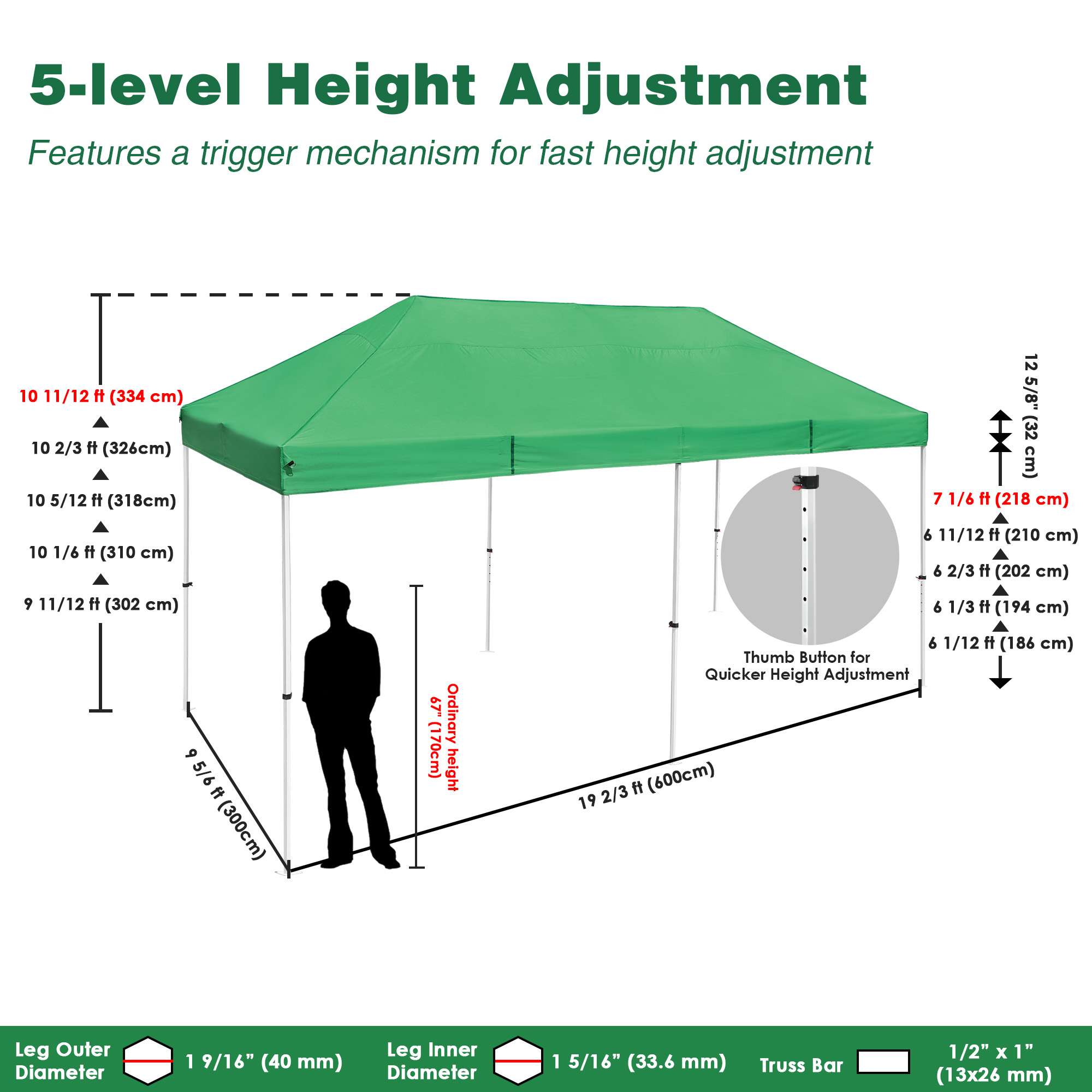 Yescom 10x20ft Pop Up Canopy Tent Commercial Instant Shelter 550D Oxford Canopy