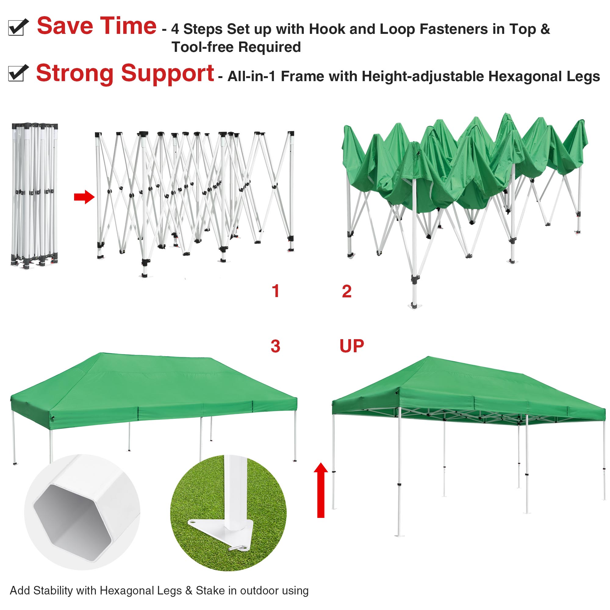 Yescom 10x20ft Pop Up Canopy Tent Commercial Instant Shelter 550D Oxford Canopy