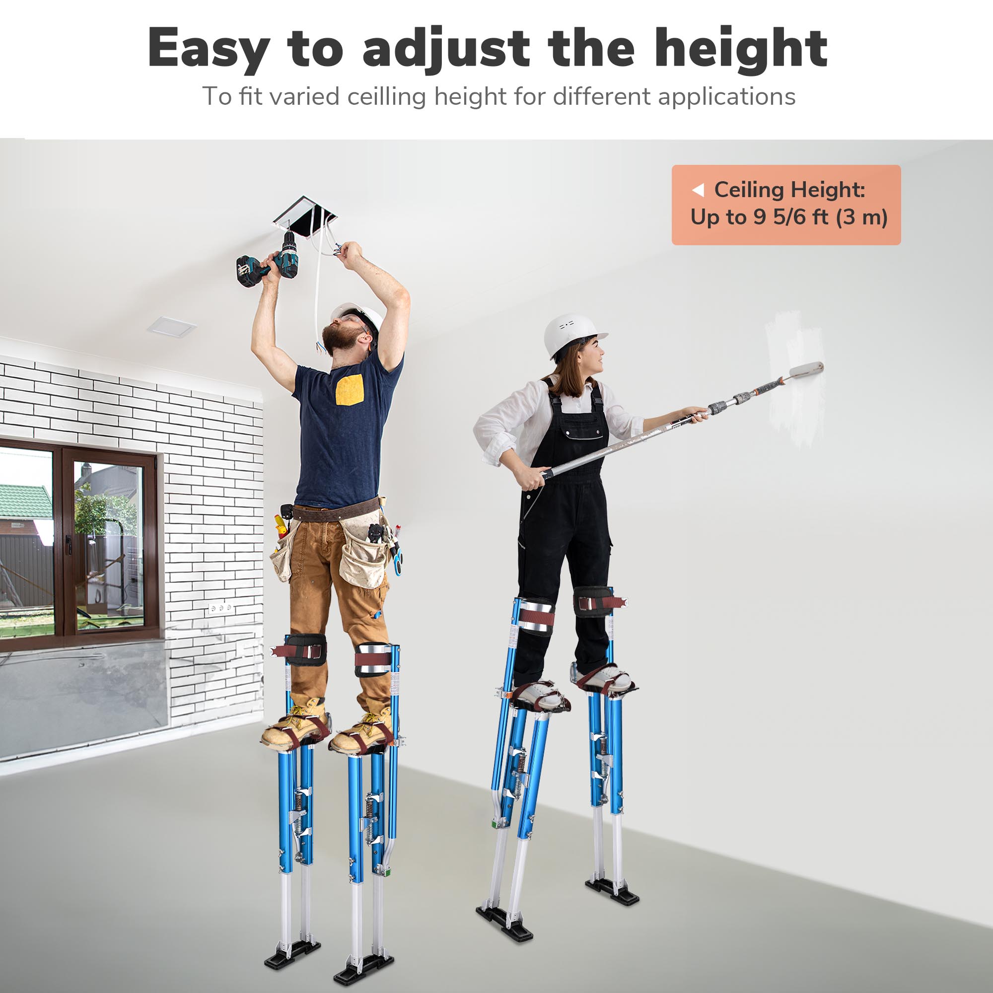 Yescom 36" - 50" Aluminum Drywall Stilts Adjustable Lifts Tool for Painting Painter Taping Blue