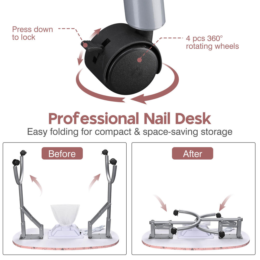 Byootique Portable Folding Manicure Nail Table Station Salon Desk Beauty Salon