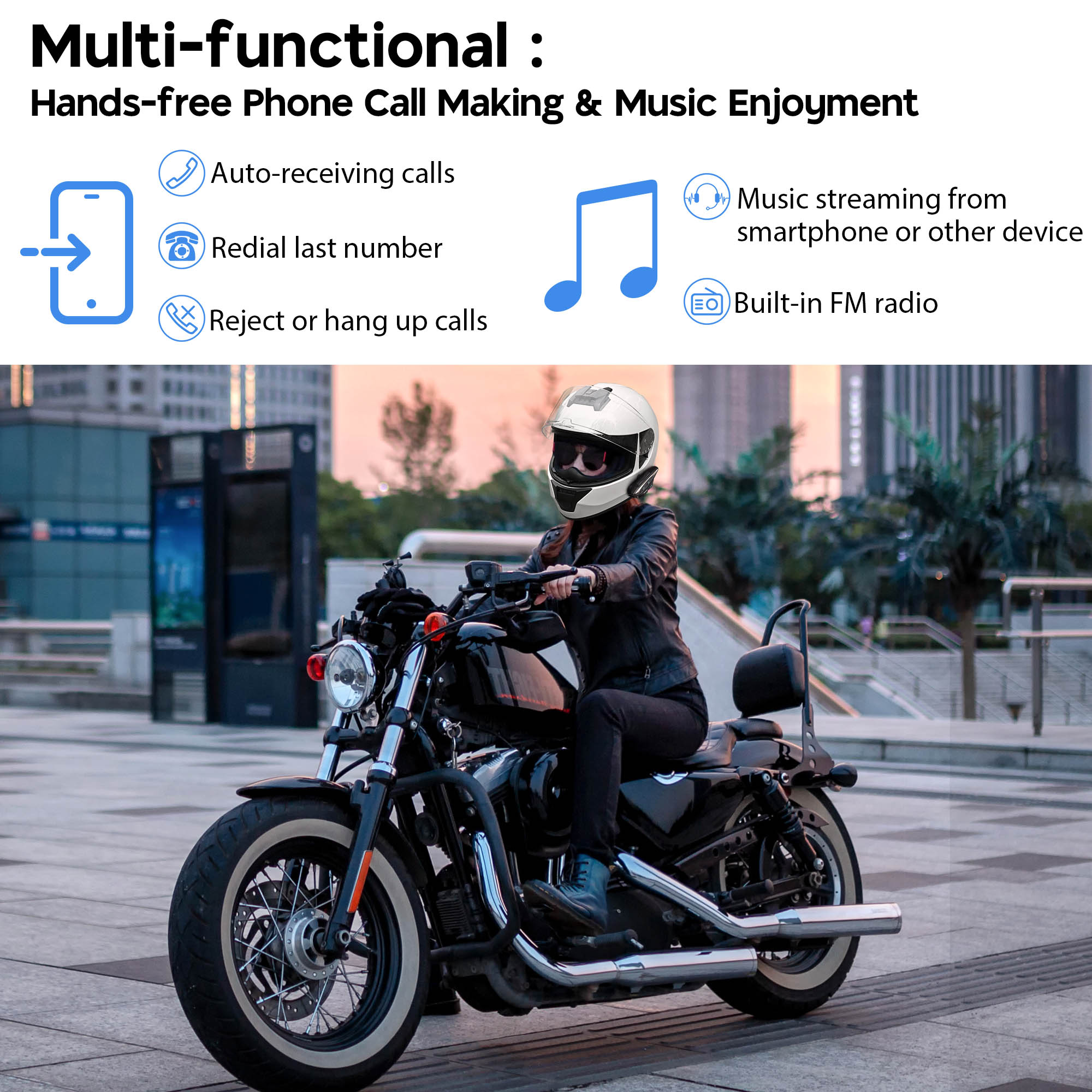 AHR Motorcycle Helmet Headset Bluetooth 5.2 Intercom 8 Rider Noise Cancel Hands-free