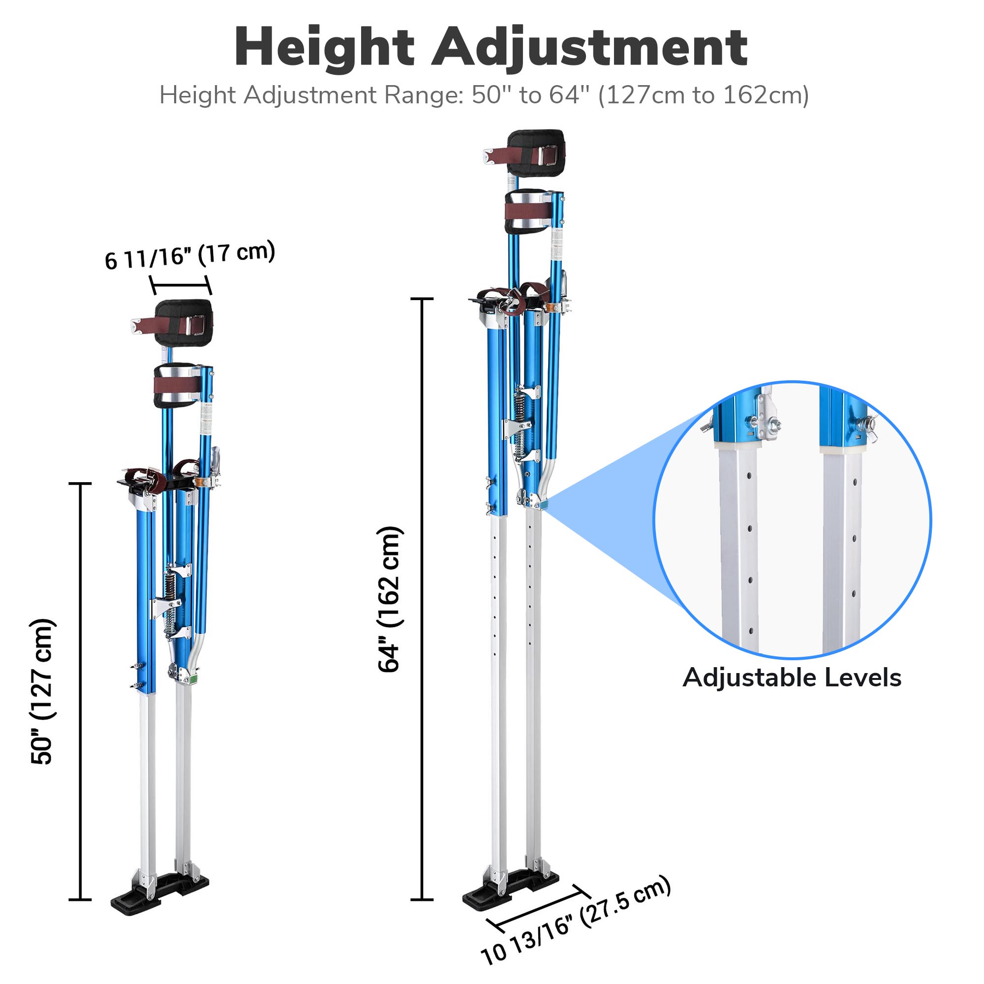 Yescom 50" - 64" Aluminum Drywall Stilts Adjustable Lifts Tool for Painting Painter Taping Blue