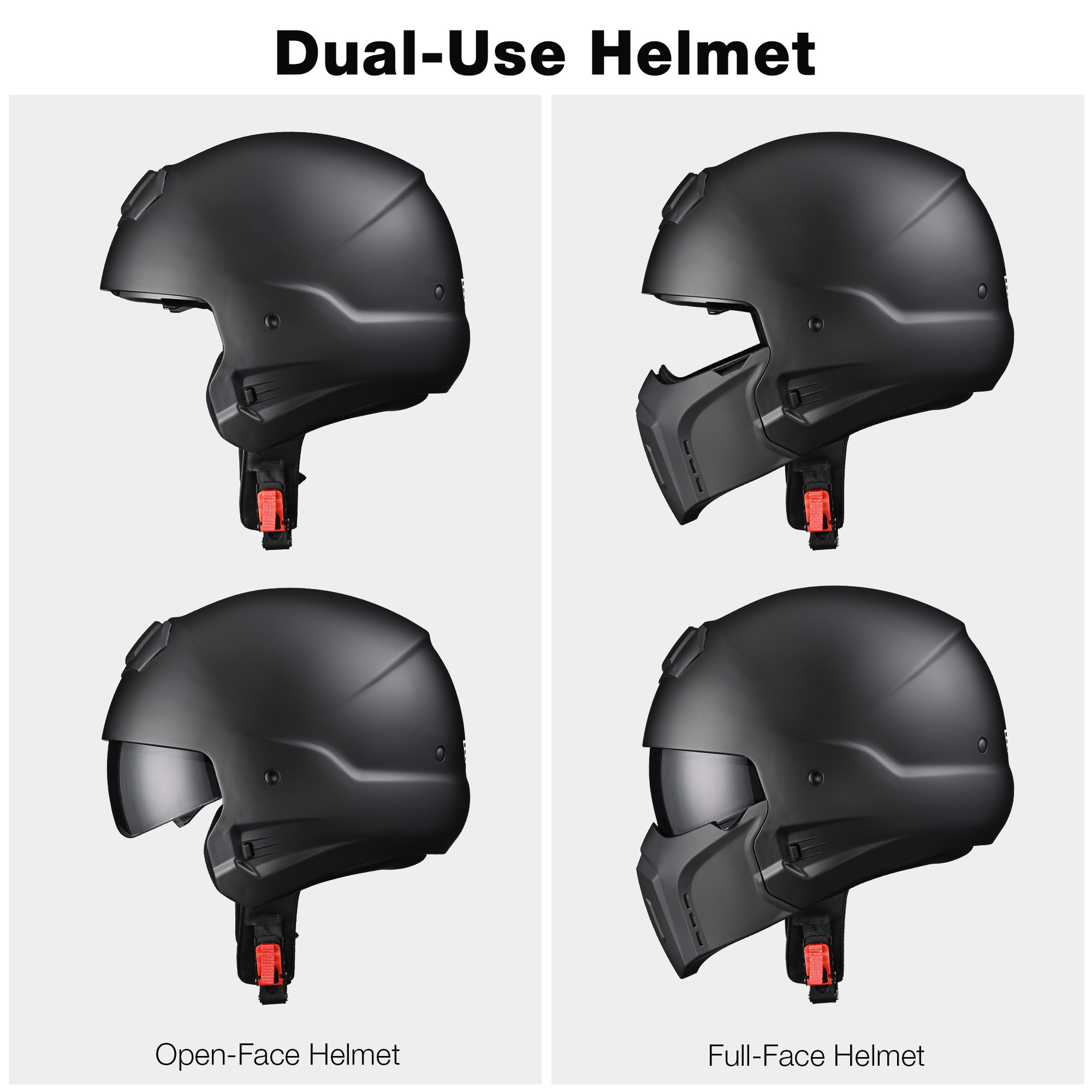 AHR Motorcycle Helmet Open Face w/ Detachable Chin Guard Visor DOT Approved M