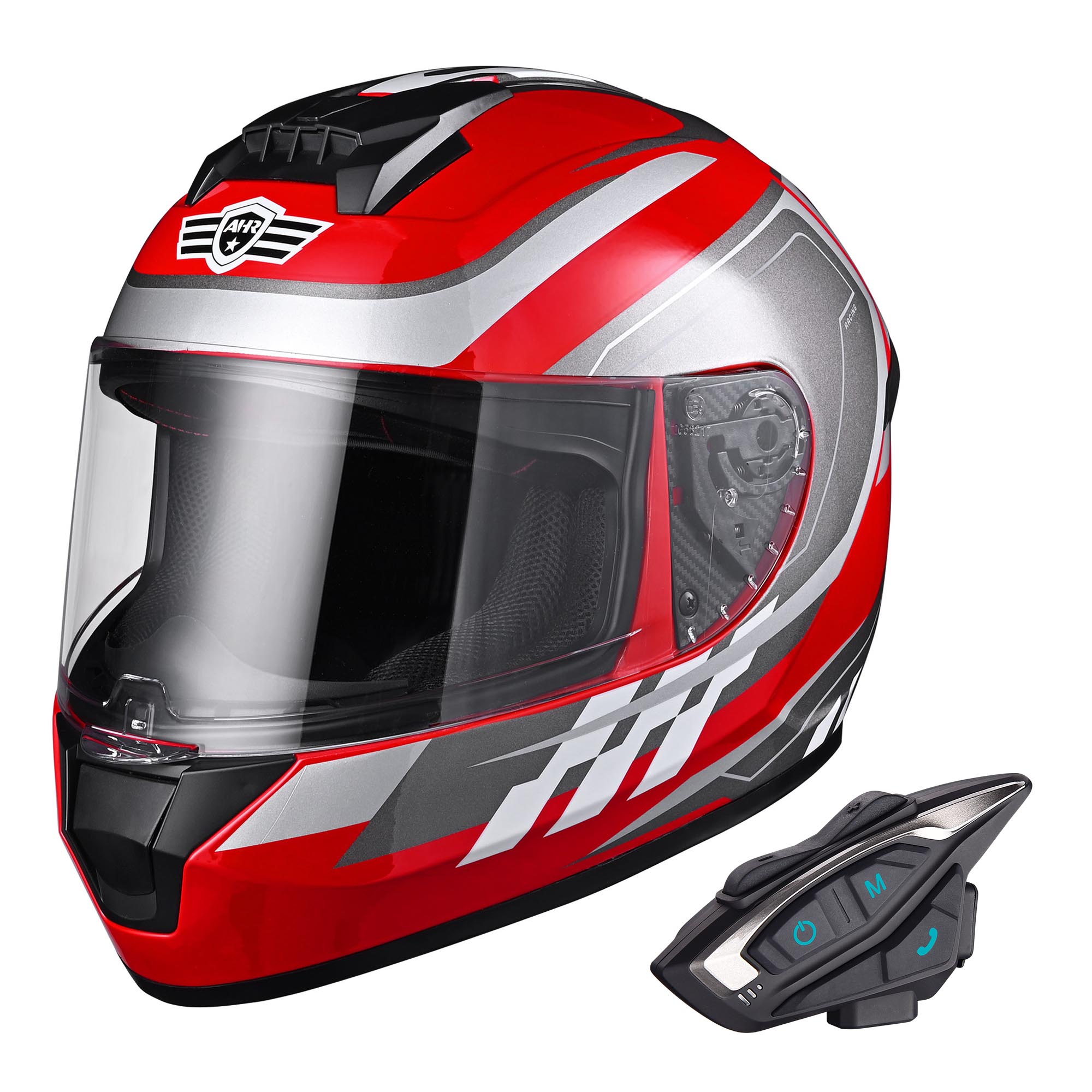 AHR Motorcycle Full Face Helmet Bluetooth 5.2 Headset Intercom DOT Approved S