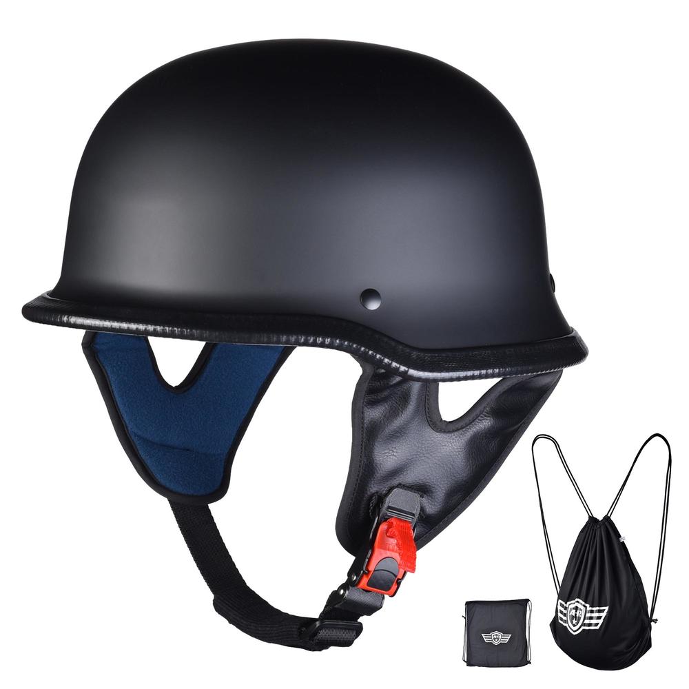 AHR RUN-G DOT German Style Motorcycle Half Helmet Open Face Cruiser Chopper Biker Skull Cap Helmet L
