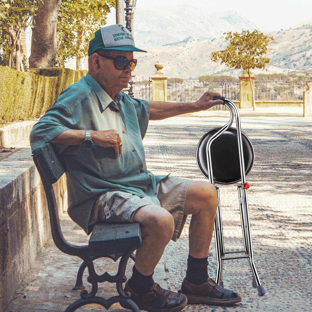 Yescom Medical Folding Walking Stick Seat Four Legged Portable Travel Hiking Cane Chair Stool